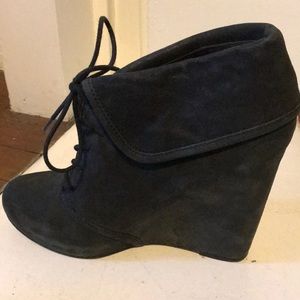Elizabeth and James Charcoal Suede Wedge Boots